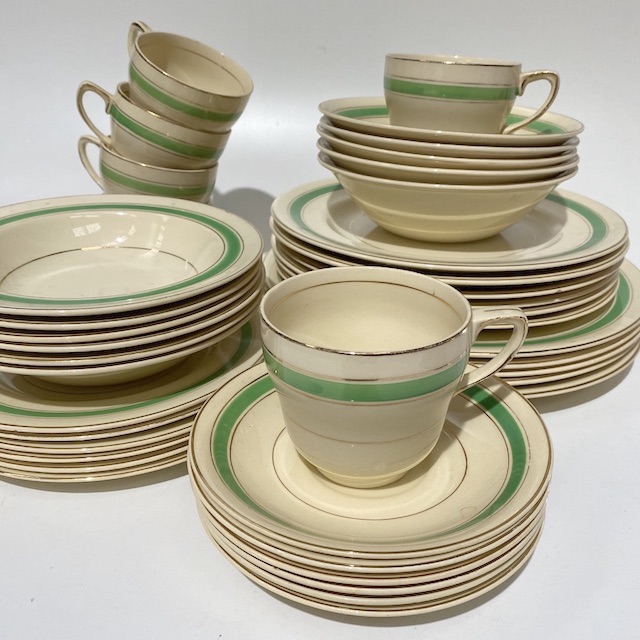 DINNERWARE, Vintage Part Set - Cream Green Stripe